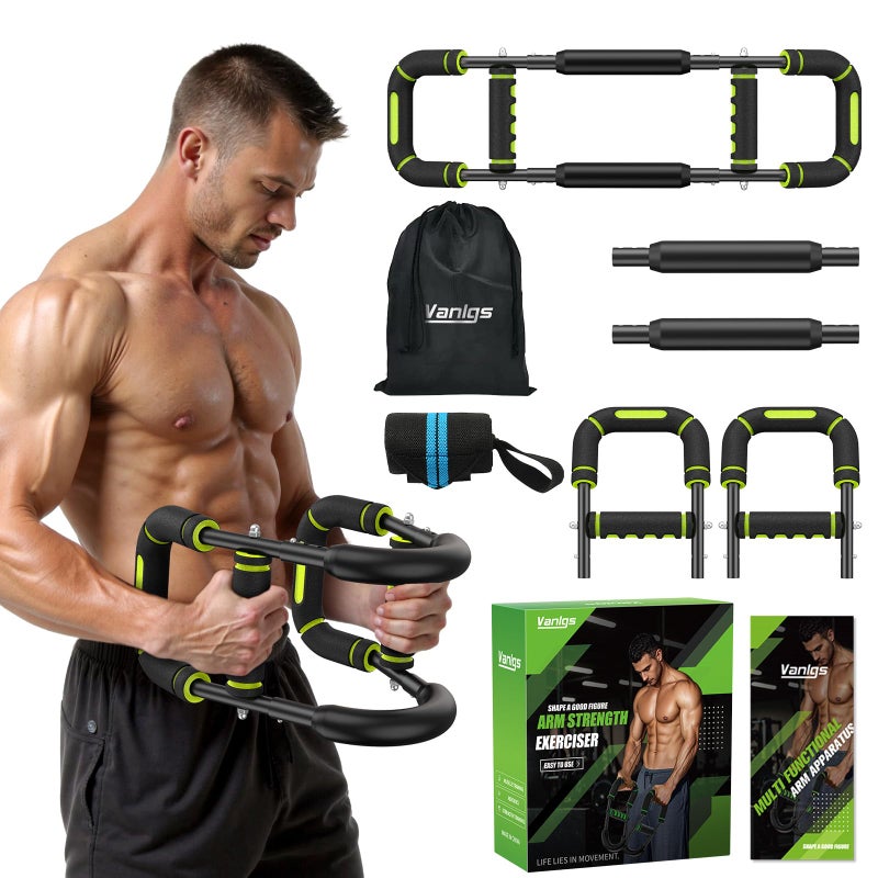 Vanlgs Twister Arm Trainer for Men, Chest Workout Equipment 5-Level Adjustable (40-130lb) with Ergonomic 27Â° Targets Biceps/Clip/Thigh, Portable Exerciser for Home Gym Travel Fitness, Green - Image 1