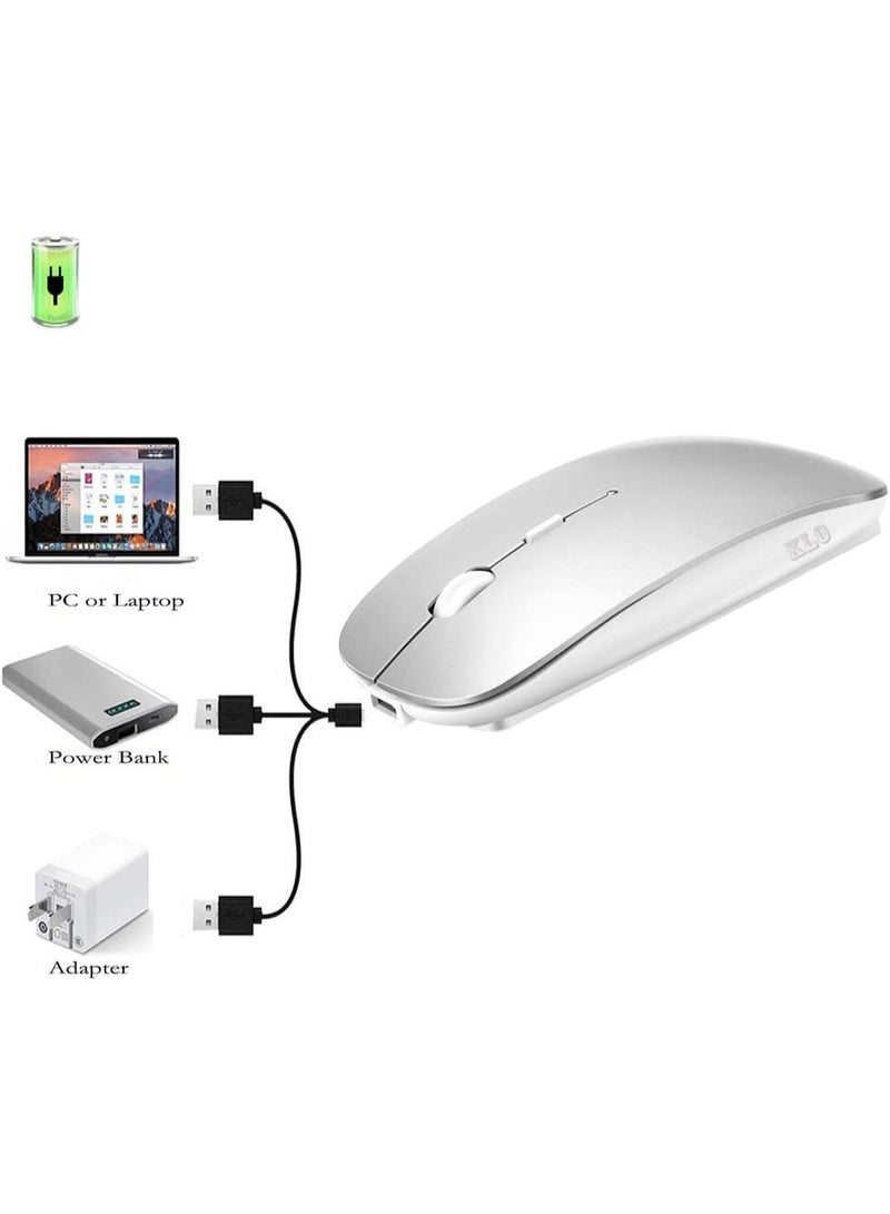 4 Modes Rechargeable Bluetooth Mouse BT3.0/5.2+USB-2.4G/Type-C,Wireless Mouse for MacBook pro/MacBook air/Laptop/iMac/ipad/Notebook/pc (BT/USB-C Silver) - Image 2