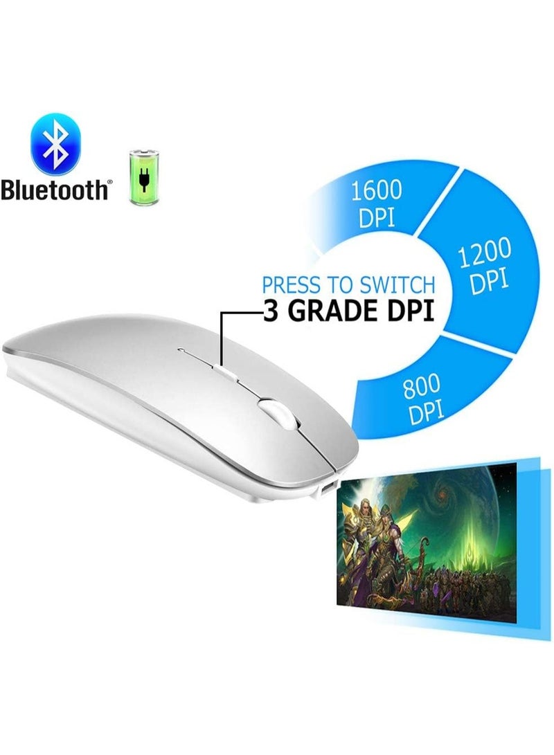 4 Modes Rechargeable Bluetooth Mouse BT3.0/5.2+USB-2.4G/Type-C,Wireless Mouse for MacBook pro/MacBook air/Laptop/iMac/ipad/Notebook/pc (BT/USB-C Silver) - Image 3