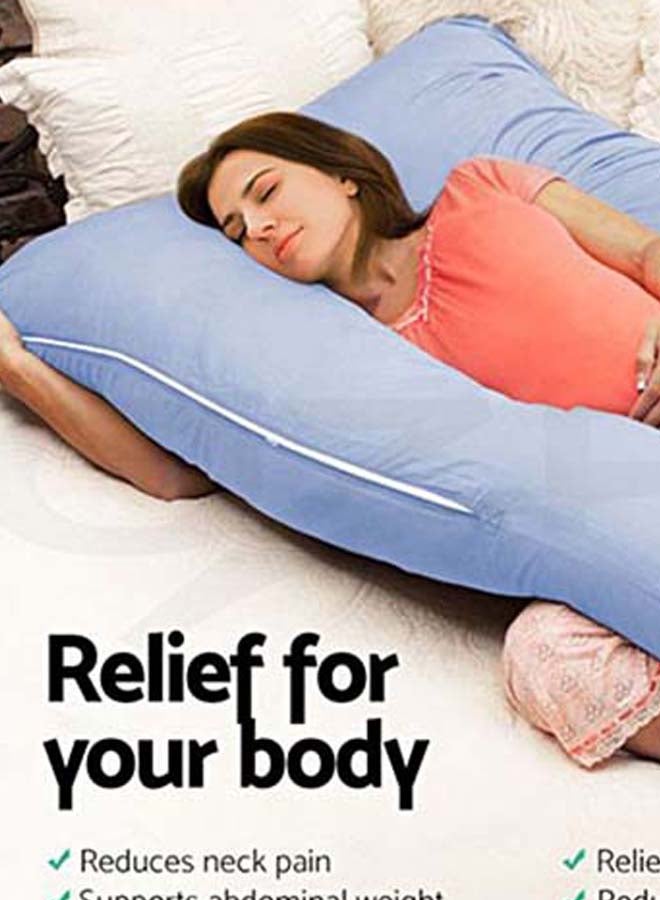 Blue Cotton U-Shaped Maternity Pillow 75 x 125cm for Comfort - Image 2