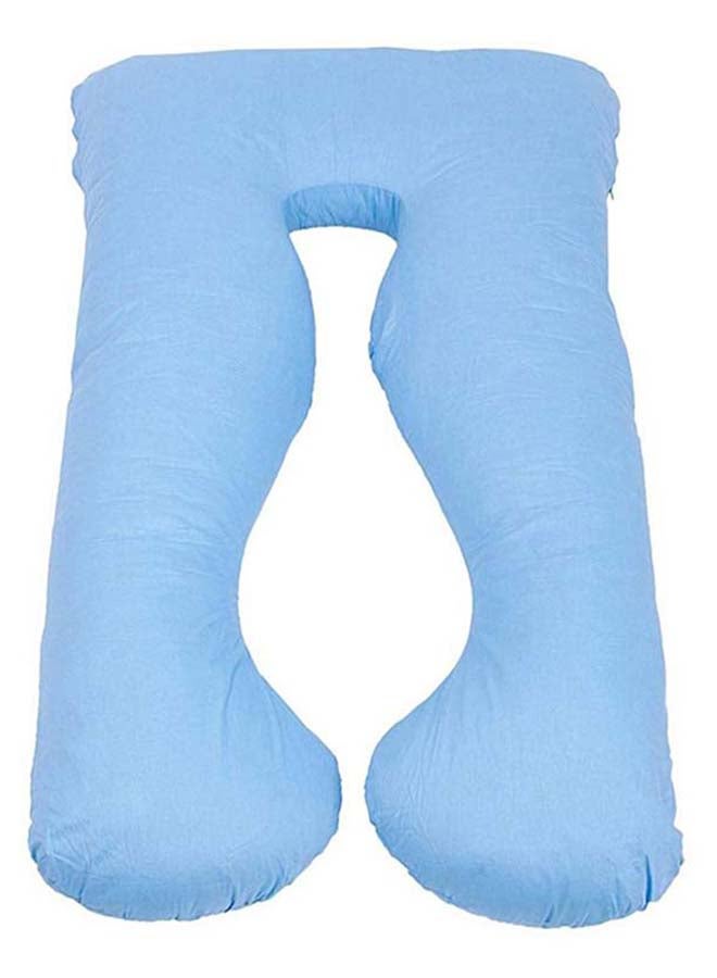 Blue Cotton U-Shaped Maternity Pillow 75 x 125cm for Comfort - Image 1