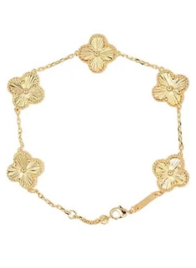 Swan Gold-Tone Textured Four-Leaf Clover Link Bracelet
