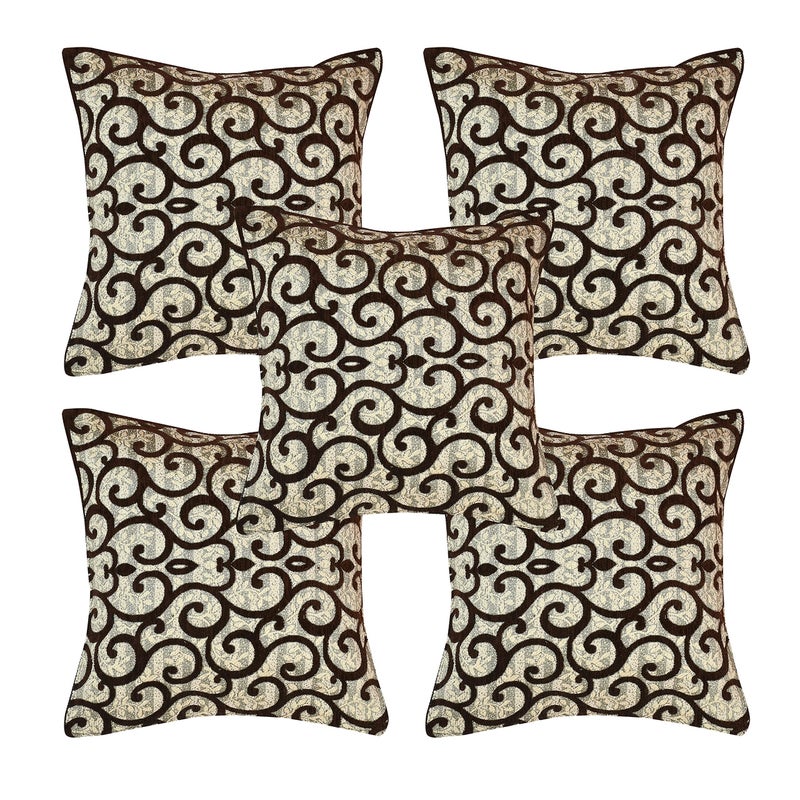 jayvaam Chenille 5 Piece Cushion Cover Set for Sofa Living Room Plus Pillow case for Home & Office, Size 40 x 40 cm (Coffee) - Image 3