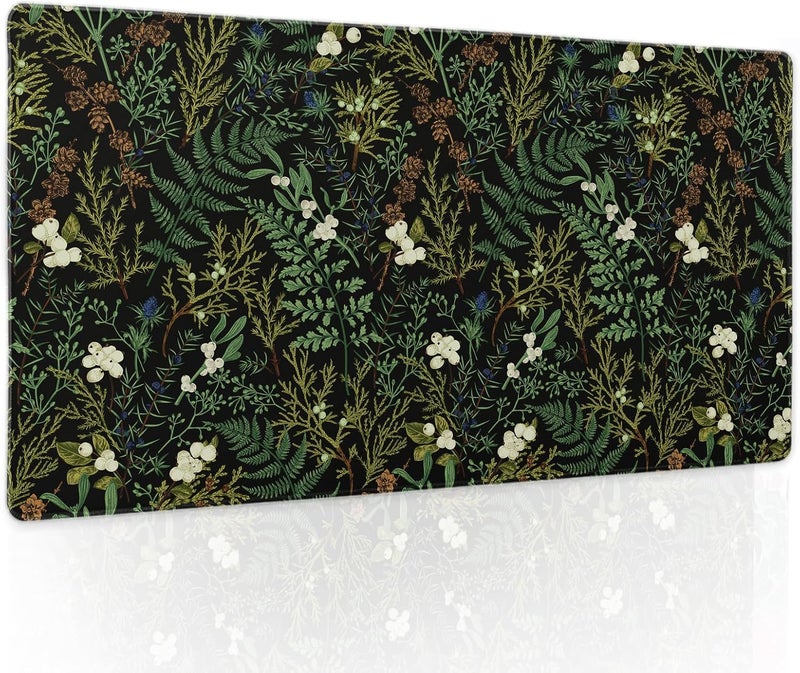 aportt Black Aesthetic Vintage Botanical Gaming Mouse Pad Large XL Cute Forest Green Plant Nature Floral Extended Large Big Mousepad Non-Slip Stitched Edge Long Mat for Desk Computer,24x14 Inch,60x35 CM - Image 1
