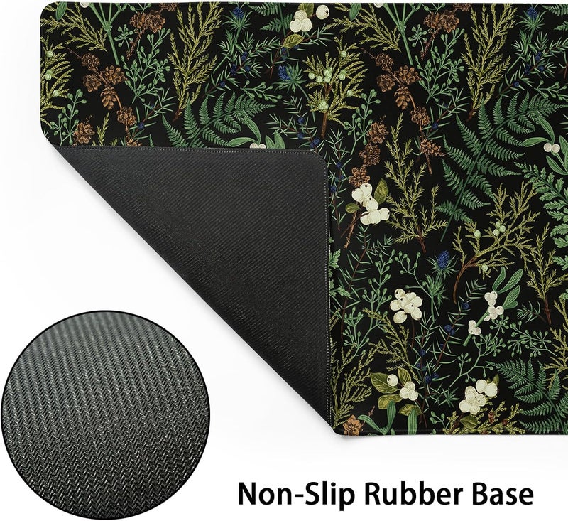 aportt Black Aesthetic Vintage Botanical Gaming Mouse Pad Large XL Cute Forest Green Plant Nature Floral Extended Large Big Mousepad Non-Slip Stitched Edge Long Mat for Desk Computer,24x14 Inch,60x35 CM - Image 3