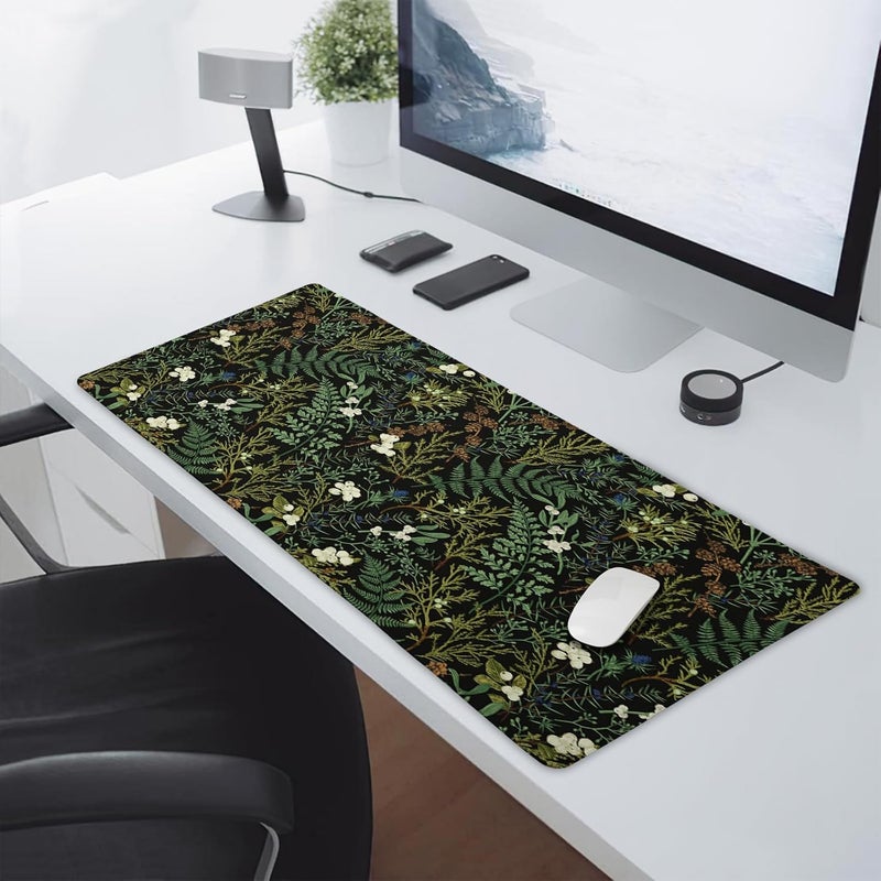 aportt Black Aesthetic Vintage Botanical Gaming Mouse Pad Large XL Cute Forest Green Plant Nature Floral Extended Large Big Mousepad Non-Slip Stitched Edge Long Mat for Desk Computer,24x14 Inch,60x35 CM - Image 5