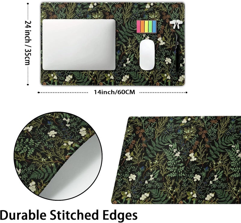 aportt Black Aesthetic Vintage Botanical Gaming Mouse Pad Large XL Cute Forest Green Plant Nature Floral Extended Large Big Mousepad Non-Slip Stitched Edge Long Mat for Desk Computer,24x14 Inch,60x35 CM - Image 2