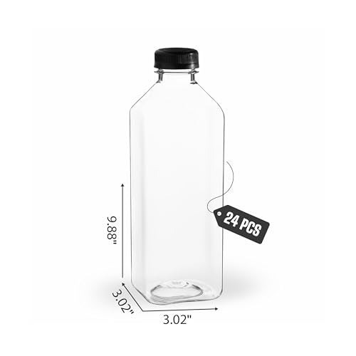 Hammont Plastic Bottles with Caps Clear PET Iced Coffee Juice Bottles Pack of 24 Reusable Juicing Bottle Ideal for Cold Drinks 32oz - Image 3