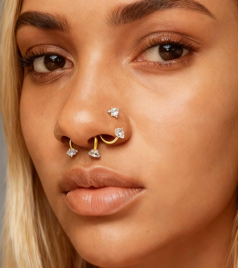 QWALIT 18g Horseshoe Nose Ring Double Stud Gem Horse Shoe Nose Ring Hoop for Women Surgical Steel U Shape Half Earring Gold Tragus Earring Hoops Lip Helix Piercing Jewelry Septum Rings 18 gauge 8mm - Image 4