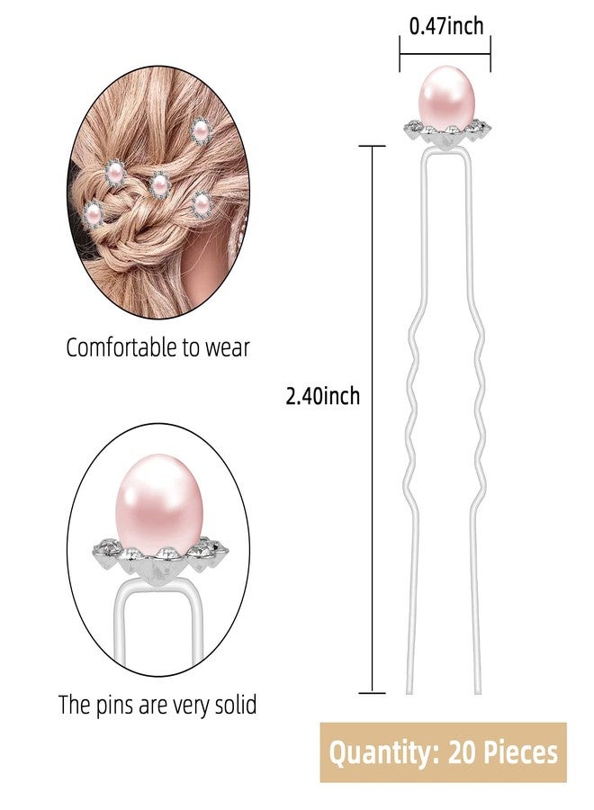 QIUTIMIY 20 Pack (Pink) Pearl Crystal Hair Pins Flower Rhinestone Hair Clips for Bridal Wedding Women Hair Jewelry Accessories, with Clear Container - Image 2