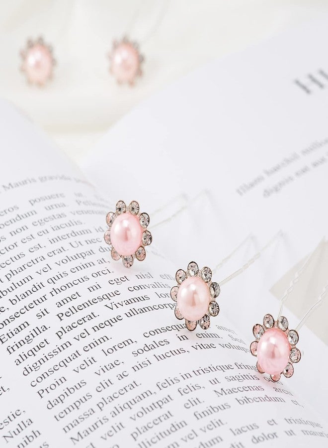 QIUTIMIY 20 Pack (Pink) Pearl Crystal Hair Pins Flower Rhinestone Hair Clips for Bridal Wedding Women Hair Jewelry Accessories, with Clear Container - Image 3