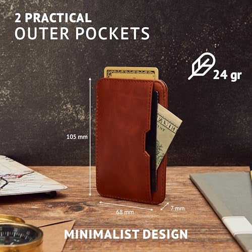 Vaultskin CHELSEA Mens RFID Blocking Slim Leather Card Wallet - Minimalist Front Pocket Cardholder in Cognac - Image 4