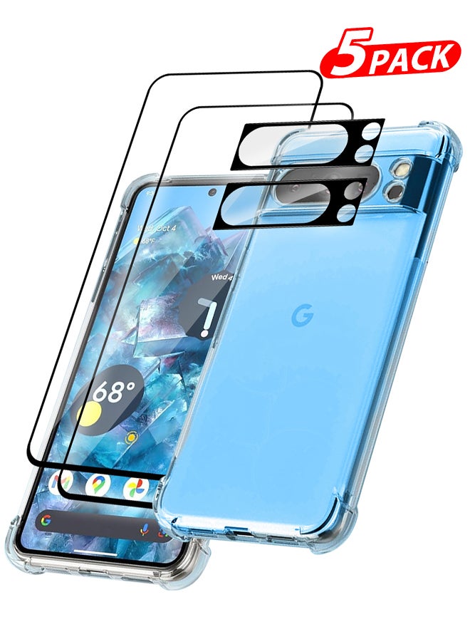 CATANES - 5 Packs For Google Pixel 8 Pro TPU Case and 2 Screen Protectors and 2 Camera Lens Protectors Clear Anti-Yellowing Transparent Shockproof Case Scratch Resistant Reinforced Corners Cover - Image 1