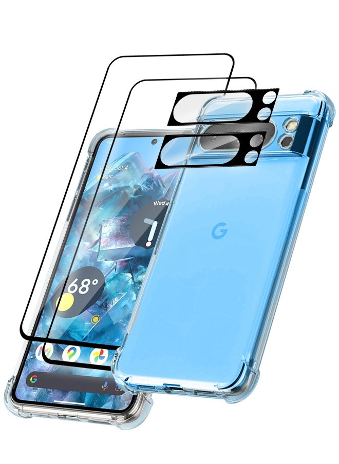 CATANES - 5 Packs For Google Pixel 8 Pro TPU Case and 2 Screen Protectors and 2 Camera Lens Protectors Clear Anti-Yellowing Transparent Shockproof Case Scratch Resistant Reinforced Corners Cover - Image 1