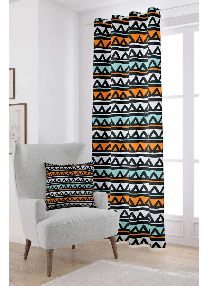 Cango Home Turquoise Orange Geometric Abstract Digital Printed Curtain CGH243-PR