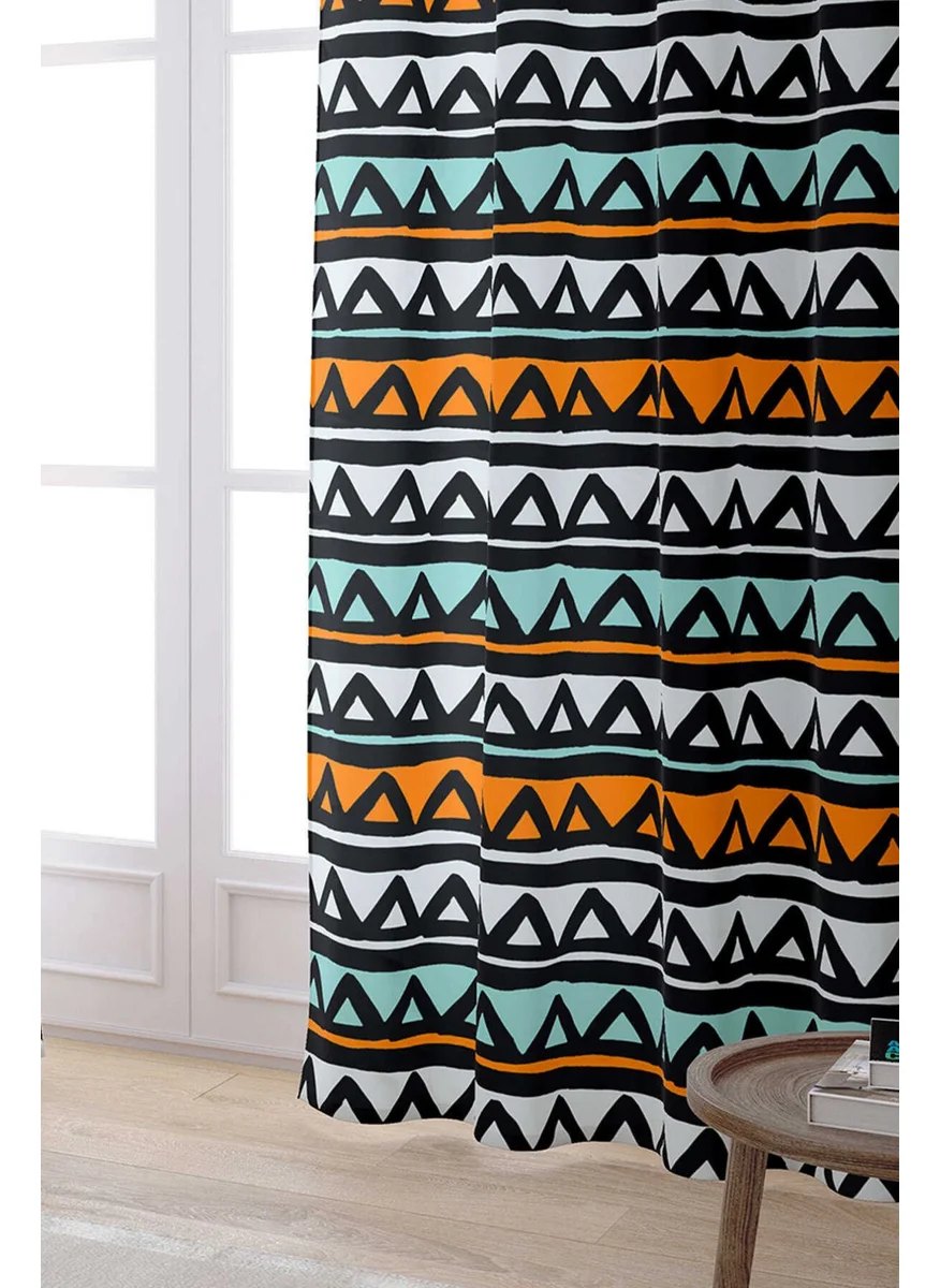 Cango Home Turquoise Orange Geometric Abstract Digital Printed Curtain CGH243-PR