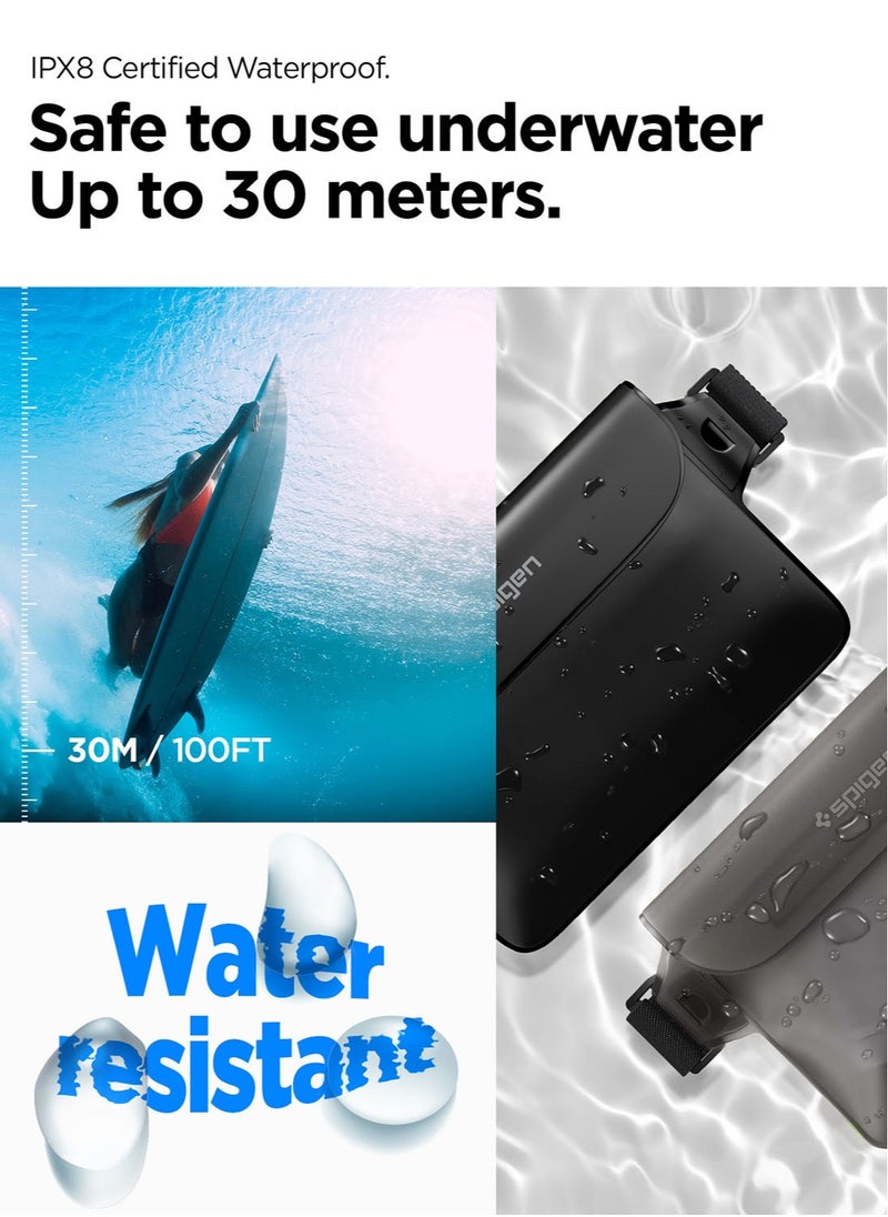 Spigen حقيبة أكوا شيلد المقاومة للماء A620 (عبوتان) حقيبة جافة مع حزام خصر قابل للتعديل للسباحة على الشاطئ وصيد الأسماك والتخييم والتجديف والمشي لمسافات طويلة والتجديف وركوب القوارب - أسود [عبوة من قطعتين]  - Image 3