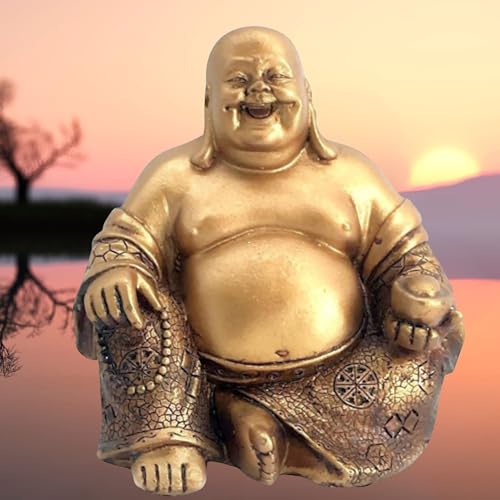 Bellaa 21770 A Golden Happy Buddha(Laughing Buddha) Feng Shui for Money and Wealths 6" Inches Copper - Image 3