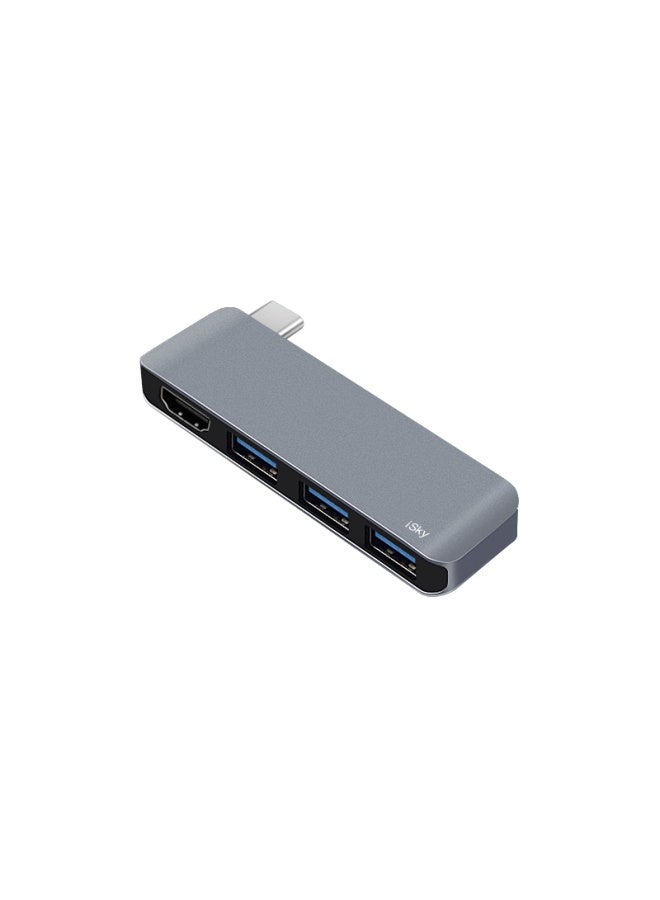 Isky Type-c To Hdmi Hd Video Transmission Usb 3.0 Hub Card-fitting Direct Plug Portable Expansion Dock Gray