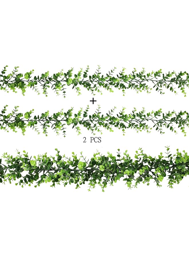 Sa4007 1 Artificial Vines Faux Eucalyptus Garland 2 Packs 5.84Ft Fake Mixed Eucalyptus Leaves Greenery Hanging Plants For Farmhouse Table Centerpiece Mantel Wedding Arch Backdrop Décor