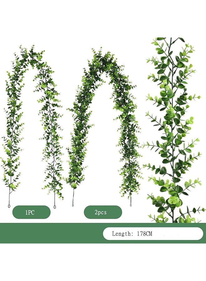 Sa4007 1 Artificial Vines Faux Eucalyptus Garland 2 Packs 5.84Ft Fake Mixed Eucalyptus Leaves Greenery Hanging Plants For Farmhouse Table Centerpiece Mantel Wedding Arch Backdrop Décor