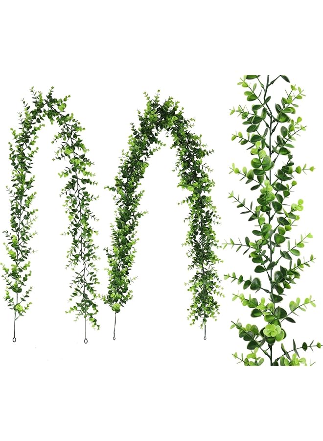 Sa4007 1 Artificial Vines Faux Eucalyptus Garland 2 Packs 5.84Ft Fake Mixed Eucalyptus Leaves Greenery Hanging Plants For Farmhouse Table Centerpiece Mantel Wedding Arch Backdrop Décor