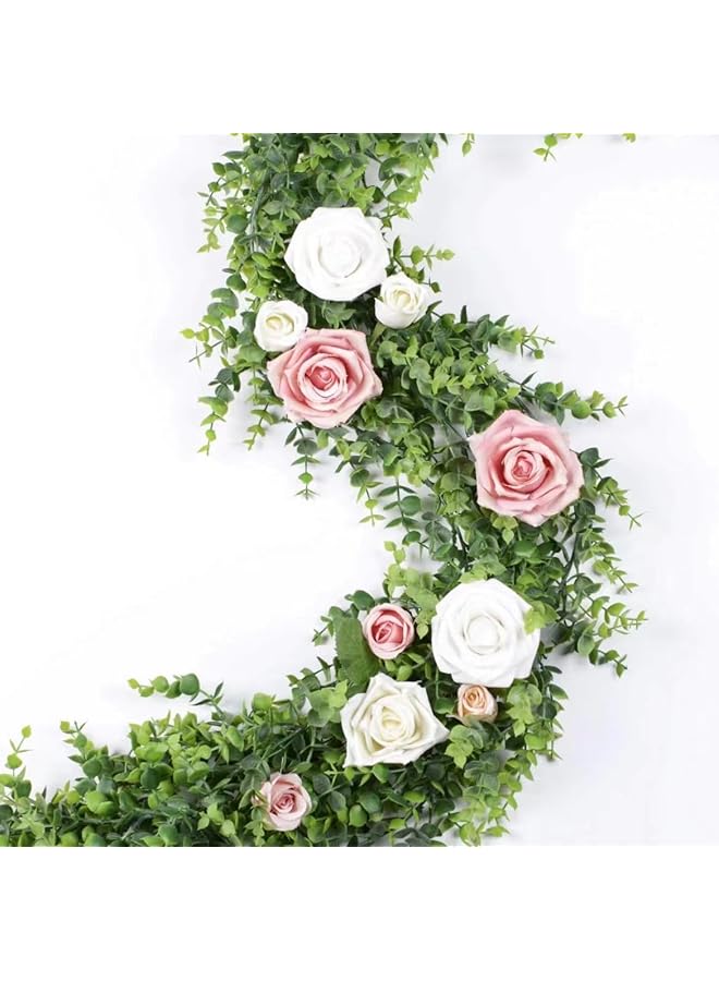 Sa4007 1 Artificial Vines Faux Eucalyptus Garland 2 Packs 5.84Ft Fake Mixed Eucalyptus Leaves Greenery Hanging Plants For Farmhouse Table Centerpiece Mantel Wedding Arch Backdrop Décor