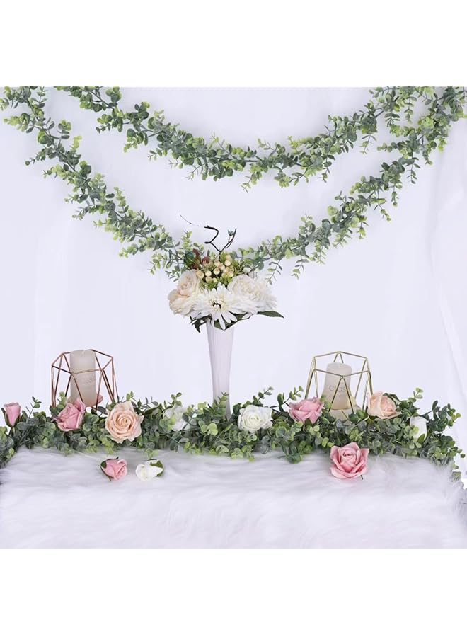 Sa4007 1 Artificial Vines Faux Eucalyptus Garland 2 Packs 5.84Ft Fake Mixed Eucalyptus Leaves Greenery Hanging Plants For Farmhouse Table Centerpiece Mantel Wedding Arch Backdrop Décor