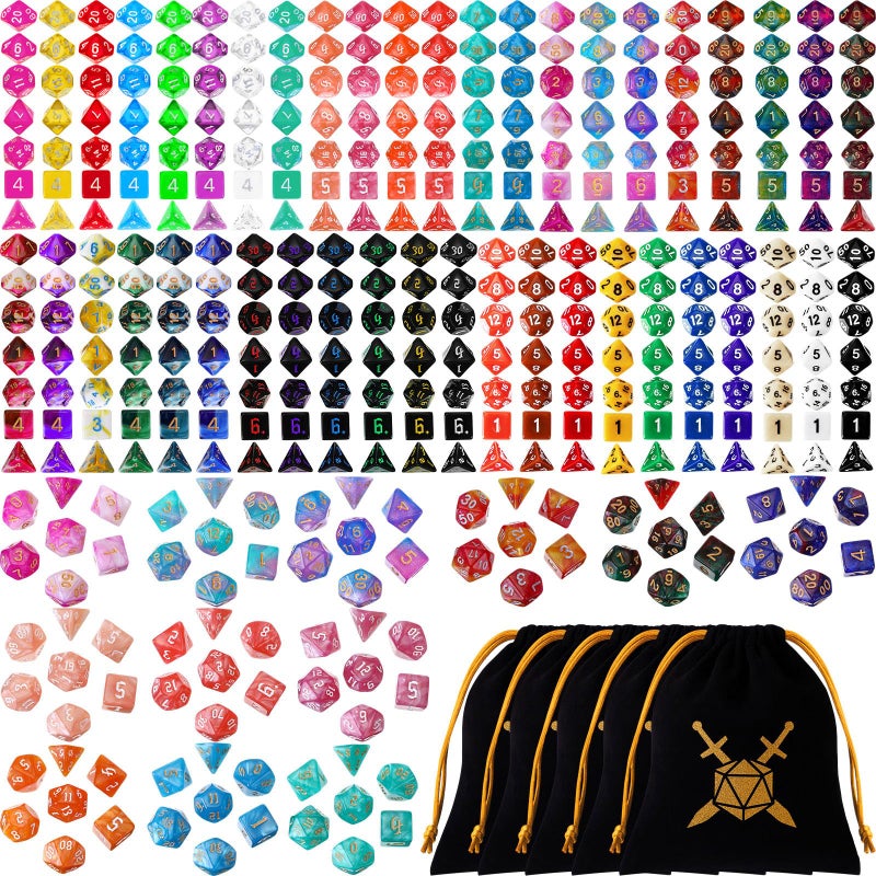 Yilloog 315 Pcs Dice Sets Bulk Polyhedral Dice Bulk with Drawstring Bag Multi Role Playing Table Game D4 D6 D8 D10 D12 D20 Mixed Style - Image 3