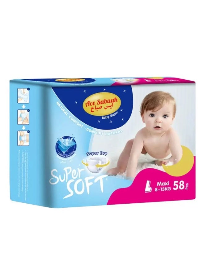 Ace Sabaah Ace Sabaah Super Dry And Super Soft Baby Diaper Large Size, 8-13kg- 58pcs - Image 1
