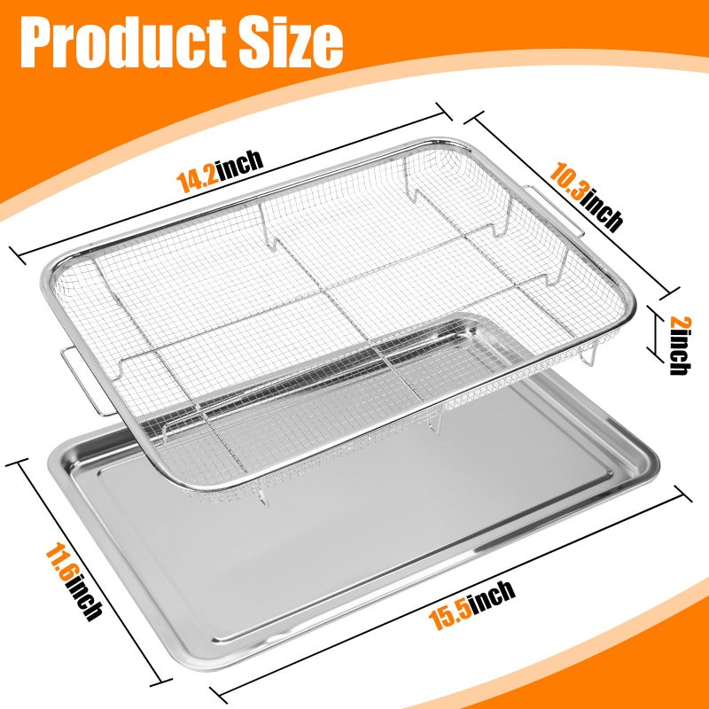 Foedo Air Fryer Basket for Oven, 15.5"x 11.6" Air Fryer Tray and Pan with 100 PCS Parchment Papers, Stainless Steel Non-stick Oven Air Fryer Basket for Cooking Baking and Crispy Foods - Image 2