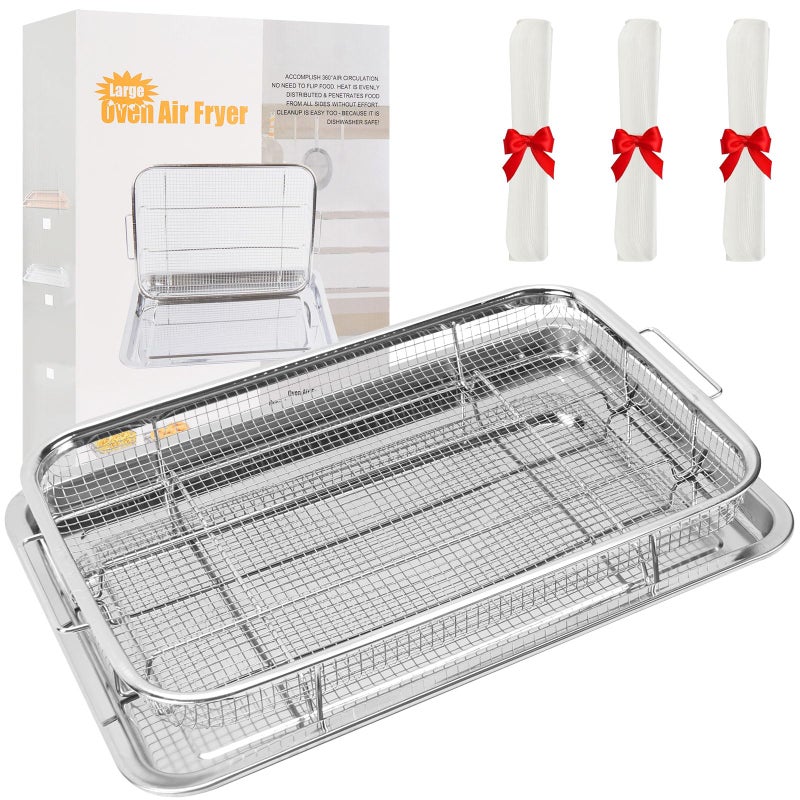 Foedo Air Fryer Basket for Oven, 15.5"x 11.6" Air Fryer Tray and Pan with 100 PCS Parchment Papers, Stainless Steel Non-stick Oven Air Fryer Basket for Cooking Baking and Crispy Foods - Image 1