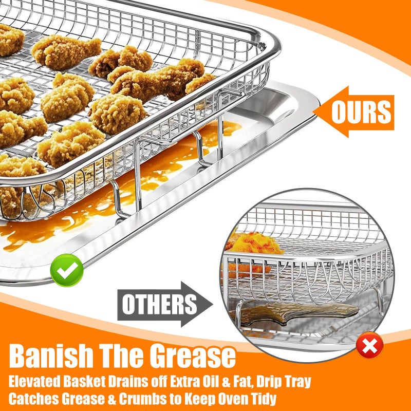 Foedo Air Fryer Basket for Oven, 15.5"x 11.6" Air Fryer Tray and Pan with 100 PCS Parchment Papers, Stainless Steel Non-stick Oven Air Fryer Basket for Cooking Baking and Crispy Foods - Image 4