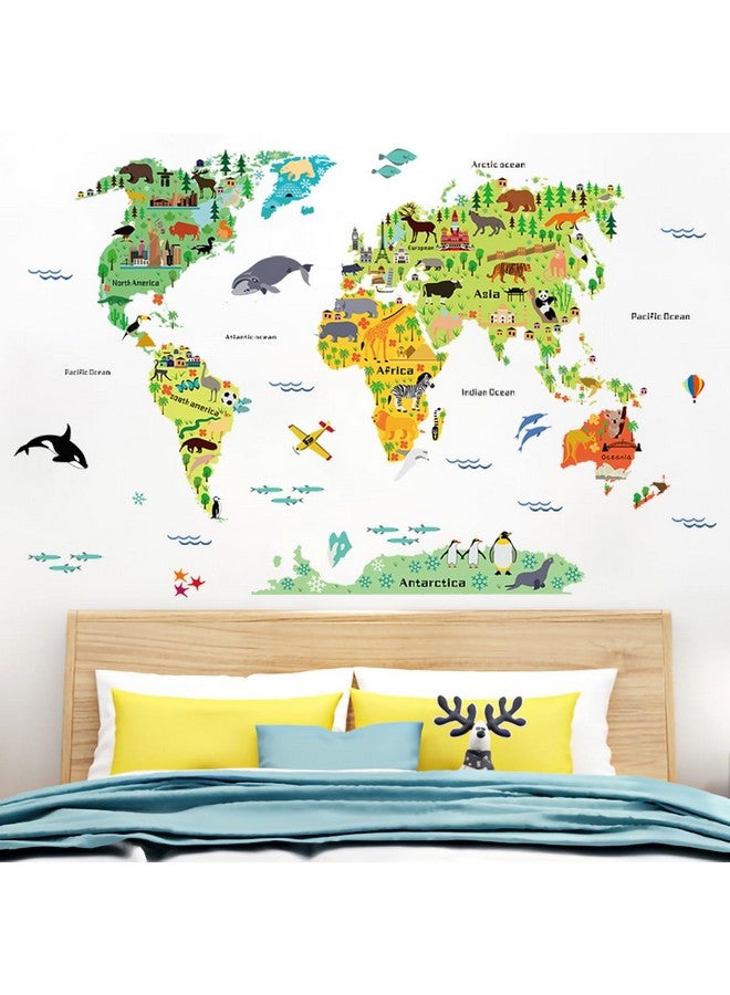 WOYINIS Colorful World Map Wall Decals World Ocean Animals Wall Stickers Self Adhesive Early Educational Map Wall Stickers Mural for Kids Bedroom Playroom Baby Nursery Decor - Image 4
