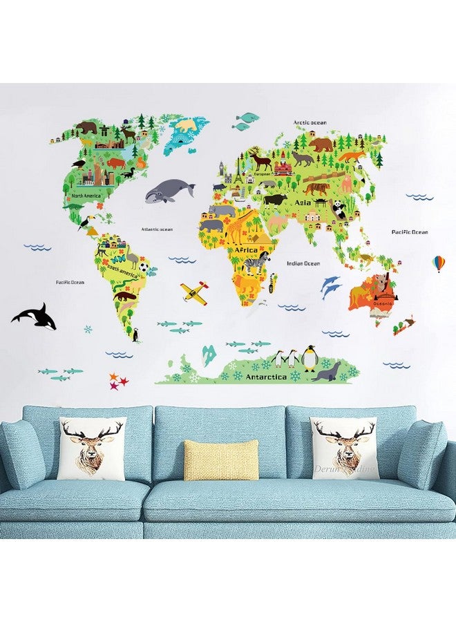 WOYINIS Colorful World Map Wall Decals World Ocean Animals Wall Stickers Self Adhesive Early Educational Map Wall Stickers Mural for Kids Bedroom Playroom Baby Nursery Decor - Image 1