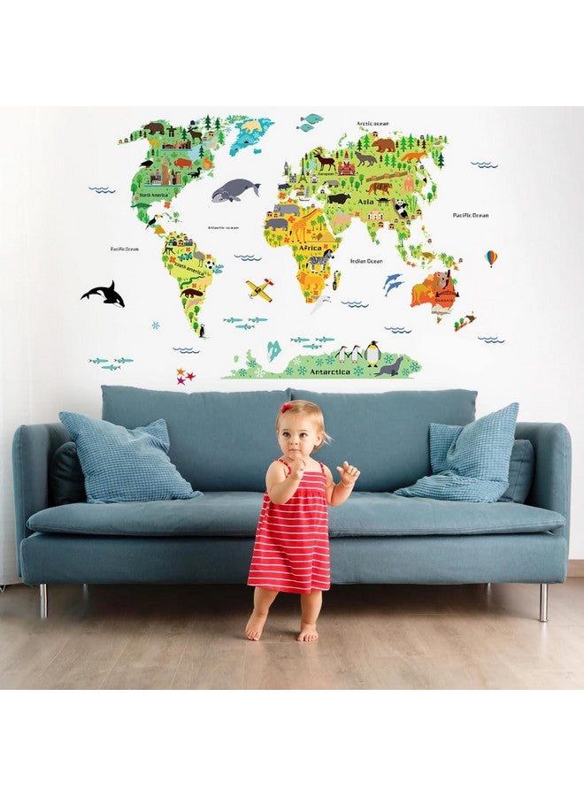 WOYINIS Colorful World Map Wall Decals World Ocean Animals Wall Stickers Self Adhesive Early Educational Map Wall Stickers Mural for Kids Bedroom Playroom Baby Nursery Decor - Image 5