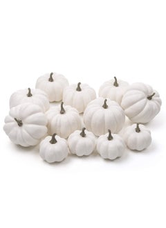 12 Pack Artificial Assorted Pumpkins  Mini Fake Pumpkins Artificial Vegetables For Halloween Harvest Thanksgiving Party Decor  White