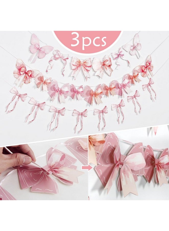 EASY JOY 3 Pcs Pink Bow Banners for Coquette Birthday Hanging 3D Bow Banners for Girls Bow Birthday Baby Shower Bridal Shower Bachelorette Party Decorations - Image 2