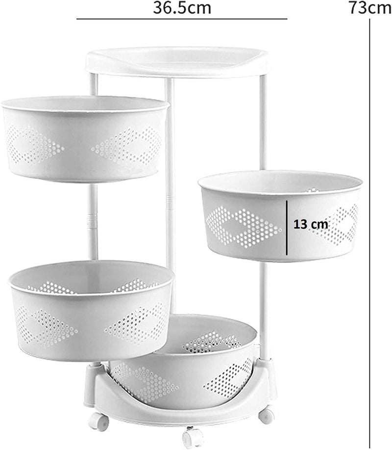 HOME CUBE 4 Layer Plastic Kitchen Rotating Trolley with Removable Basket Shelf Portable Storage Round Design Fruits,Vegetable,Onion,Cutlery,Spice,Jars,Container Basket Organizer Holder Stand for Kitchen - Image 3