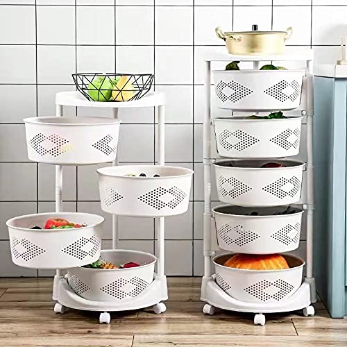 HOME CUBE 4 Layer Plastic Kitchen Rotating Trolley with Removable Basket Shelf Portable Storage Round Design Fruits,Vegetable,Onion,Cutlery,Spice,Jars,Container Basket Organizer Holder Stand for Kitchen - Image 2