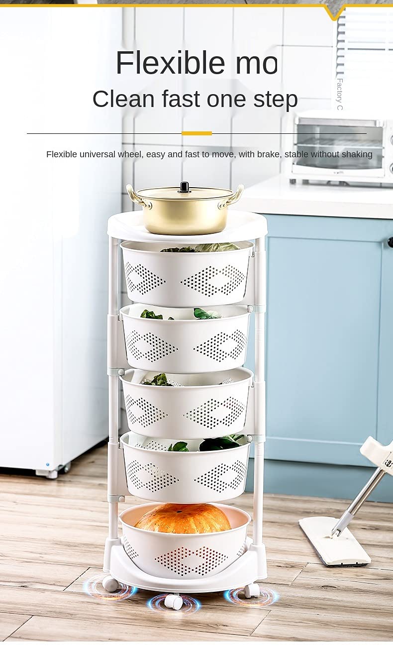 HOME CUBE 4 Layer Plastic Kitchen Rotating Trolley with Removable Basket Shelf Portable Storage Round Design Fruits,Vegetable,Onion,Cutlery,Spice,Jars,Container Basket Organizer Holder Stand for Kitchen - Image 5