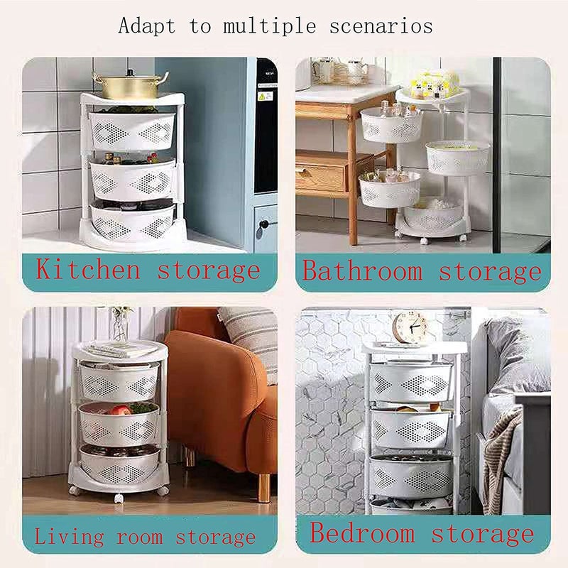 HOME CUBE 4 Layer Plastic Kitchen Rotating Trolley with Removable Basket Shelf Portable Storage Round Design Fruits,Vegetable,Onion,Cutlery,Spice,Jars,Container Basket Organizer Holder Stand for Kitchen - Image 4