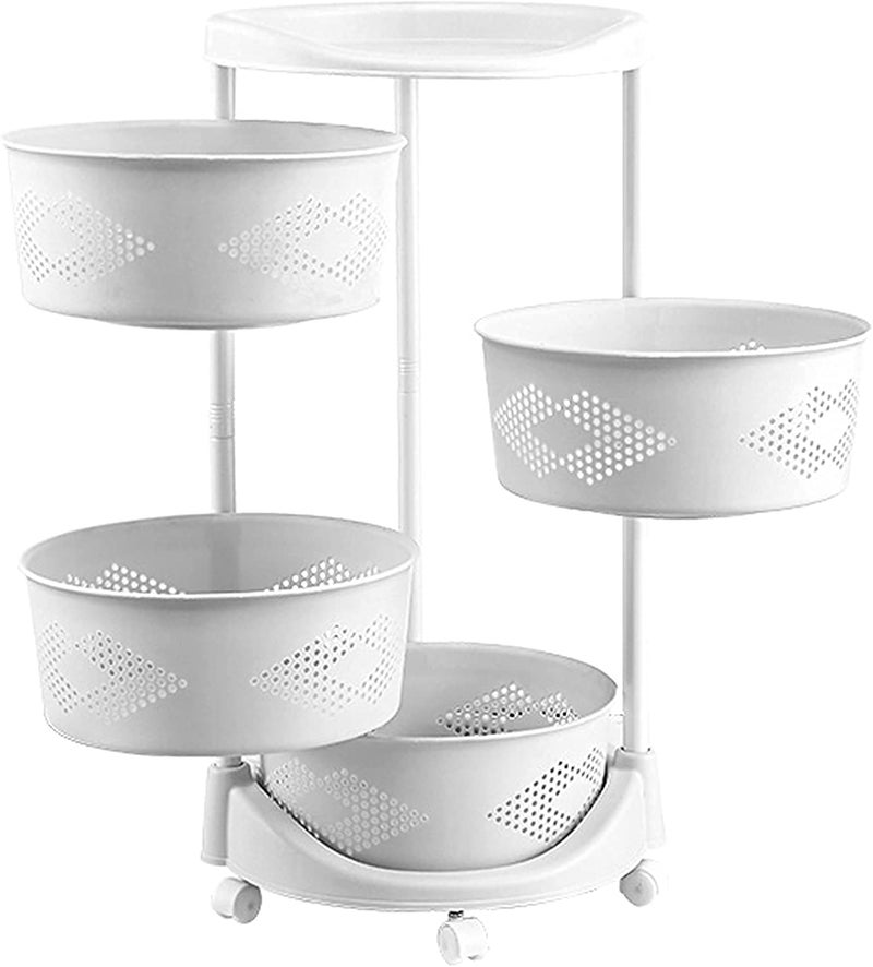 HOME CUBE 4 Layer Plastic Kitchen Rotating Trolley with Removable Basket Shelf Portable Storage Round Design Fruits,Vegetable,Onion,Cutlery,Spice,Jars,Container Basket Organizer Holder Stand for Kitchen - Image 1