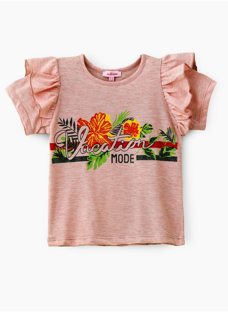 Jelliene Tropical Vacation Mode Cotton Tee for Girls  - Image 1
