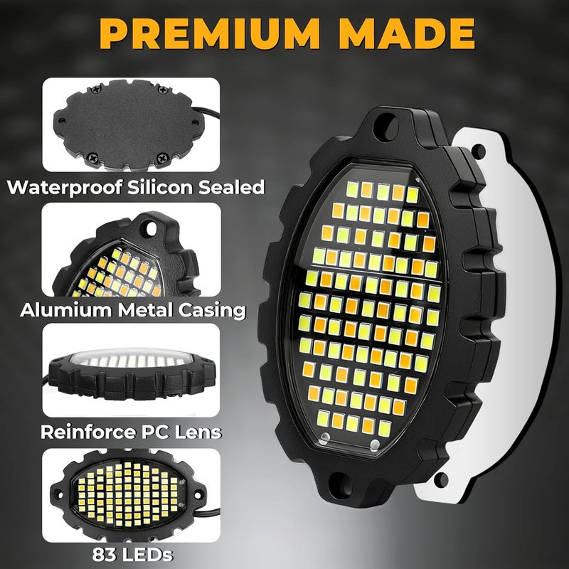 مجموعة أضواء من نوع “Pods Metal” مكونة من 664 مصباح LED بألوان أبيض وبرتقالي، ذات إضاءة خافتة ساطعة جدًا، مقاومة للماء (معيار IP67)، مصنوعة من الألمنيوم، مناسبة للشاحنات وجيبات الرياضية (Jeep) والمركبات القابلة للتحكم عن بعد (ATV) ومركبات الدفع الرباعي (UTV) وسيارات الدفع الرباعي (SUV) والقوارب، سهلة التركيب. - Image 5