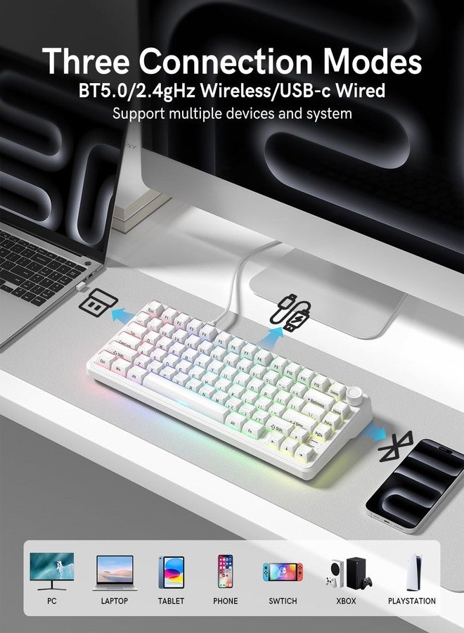 لوحة مفاتيح Keyporia L75 اللاسلكية الميكانيكية بمقبض، قابلة للتبديل السريع بنسبة 75%، هيكل مخصص للألعاب بإضاءة خلفية RGB، مفاتيح مشحمة مسبقًا، أغطية مفاتيح Crystal Jelly PBT، وضع 2.4 جيجاهرتز/USB-C/BT5.0 - Image 3