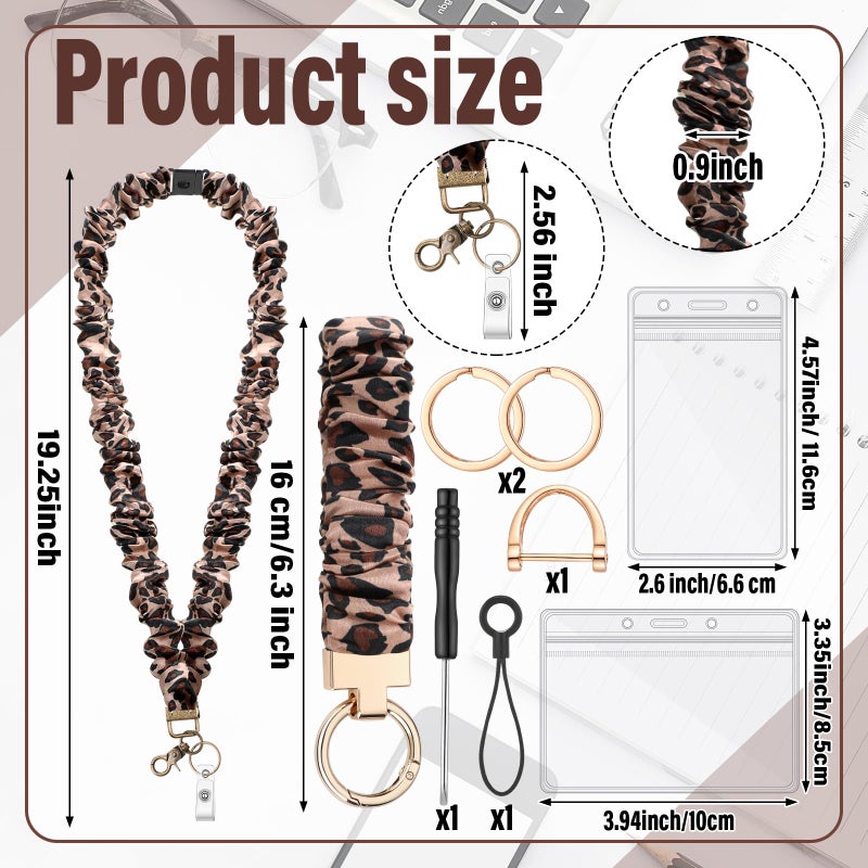 Eersida Teacher Scrunchies Lanyard with Safety Breakaway Buckle Retractable Lanyard Keychain Wristlet Office Gift for Women(Black and Gold,Leopard Style) - Image 2