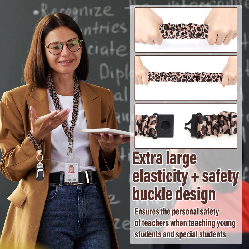 Eersida Teacher Scrunchies Lanyard with Safety Breakaway Buckle Retractable Lanyard Keychain Wristlet Office Gift for Women(Black and Gold,Leopard Style) - Image 5