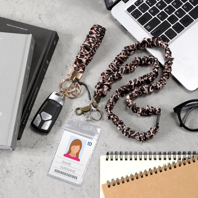 Eersida Teacher Scrunchies Lanyard with Safety Breakaway Buckle Retractable Lanyard Keychain Wristlet Office Gift for Women(Black and Gold,Leopard Style) - Image 4