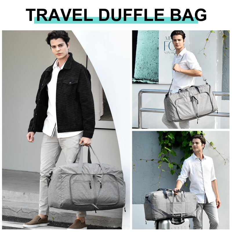Dimayar 65L Travel Duffle Bag for Men Women - Foldable Duffel Bag with Shoes Compartment - Overnight Bags Waterproof & Tear Resistant(Gray) - Image 3